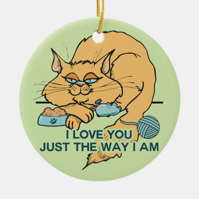 I Love You Funny Cat Graphic Saying Ceramic Tree Decoration (Front)