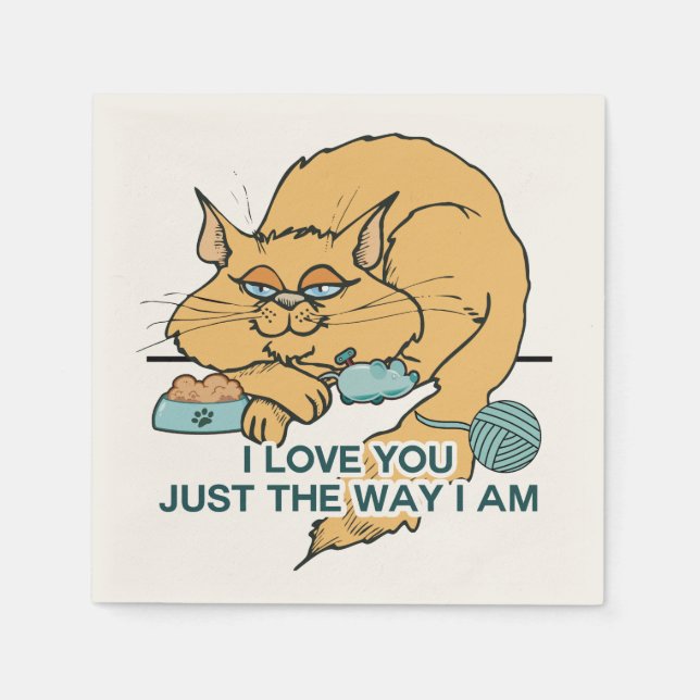 I Love You Funny Cat Graphic Saying Napkin (Front)