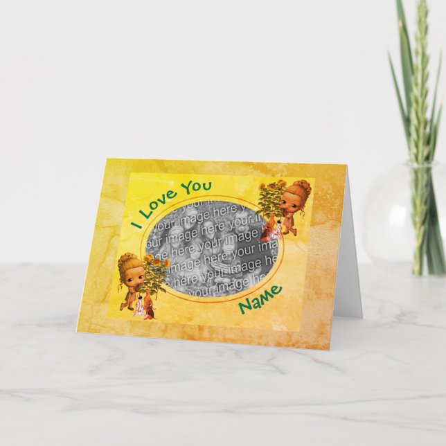 I Love You Girl And Puppies Frame Photo Card (Front)