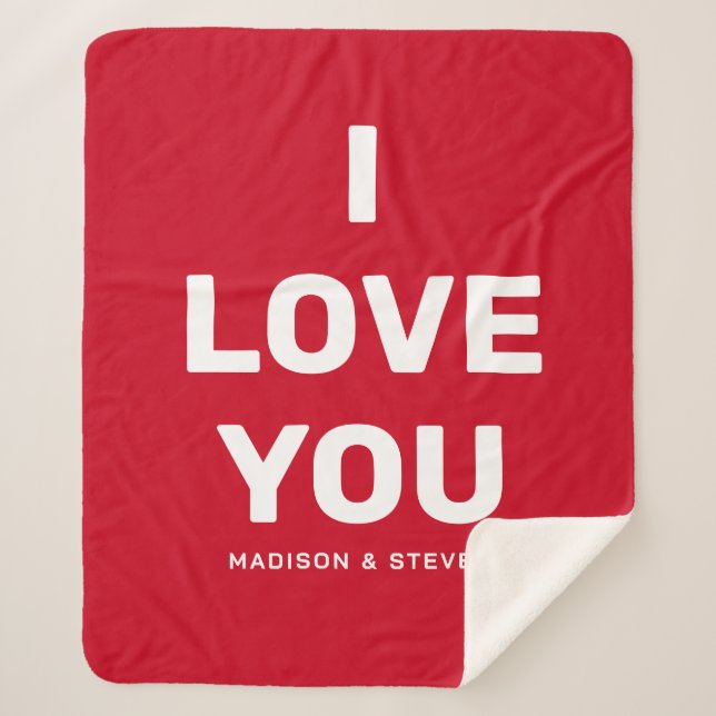 I Love You Girlfriend Red Valentines Personalised Sherpa Blanket (Front)