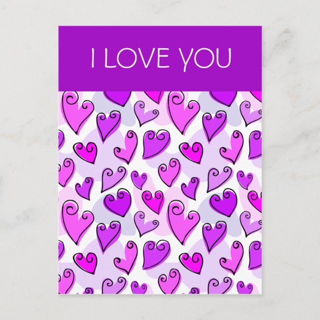 I Love You Girly Purple Heart Romantic Valentines  Holiday Postcard (Front)