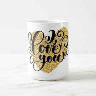 I Love You Gold Glitter Heart Valentines Day  Coffee Mug