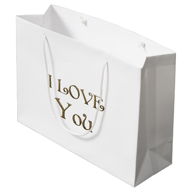 I Love You Golden Text Typography Elegant Large Gift Bag (Back Angled)
