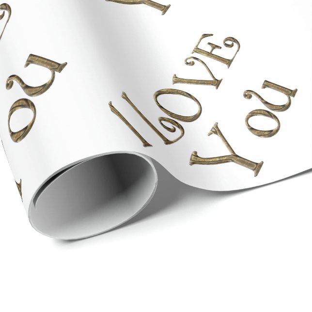 I Love You Golden Text Typography Elegant Wrapping Paper (Roll Corner)