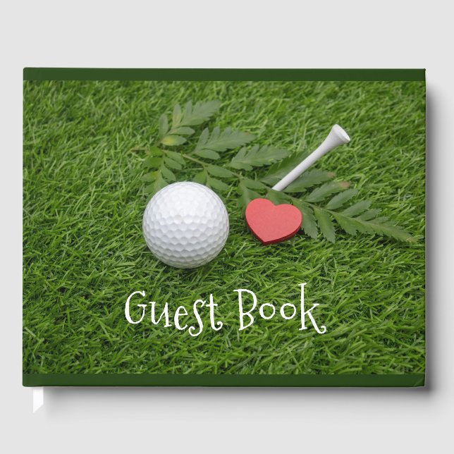 I love you golfer golf ball with tee on green guest book (Front)