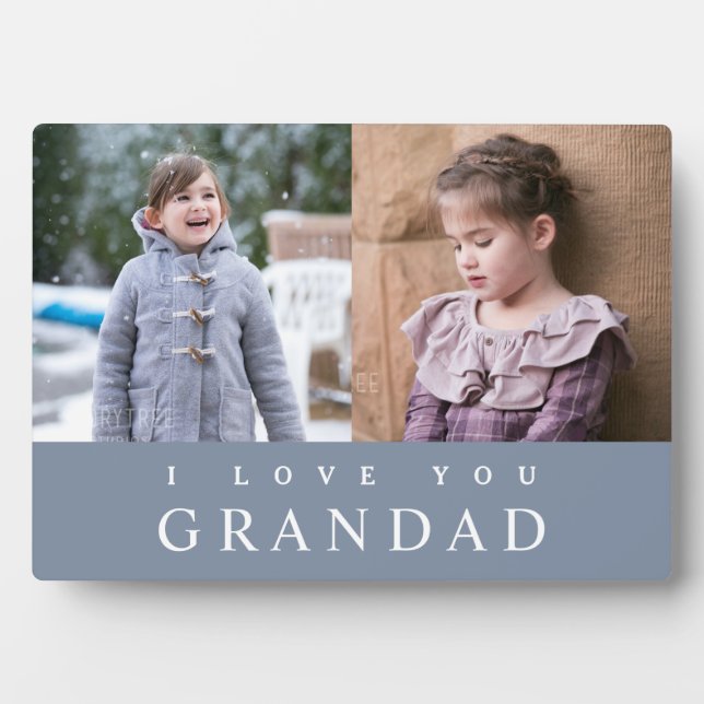 I Love You Grandad Modern Blue 2 Photo Collage  Plaque (Front)