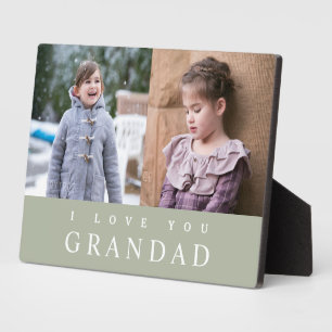 I Love You Grandad Modern Green 2 Photo Collage Plaque