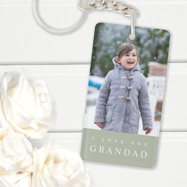 I Love You Grandad Modern Sage Green 2 Photo Key Ring (Creator Uploaded)