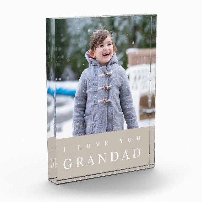 I Love You Grandad Modern Taupe Beige Grandchild Photo Block (Left)