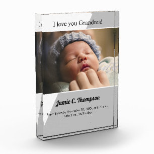 I love you Grandma Baby photo birth details Block