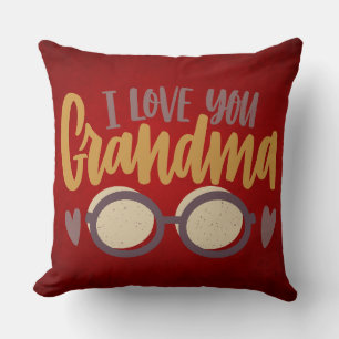 I Love You Grandma Calligraphy Script Red Cushion