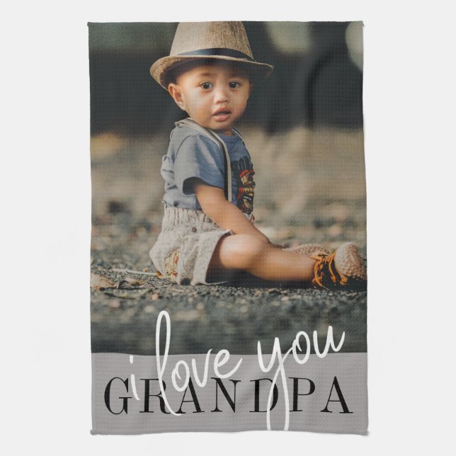 I Love You Grandpa Custom Photo Tea Towel (Vertical)