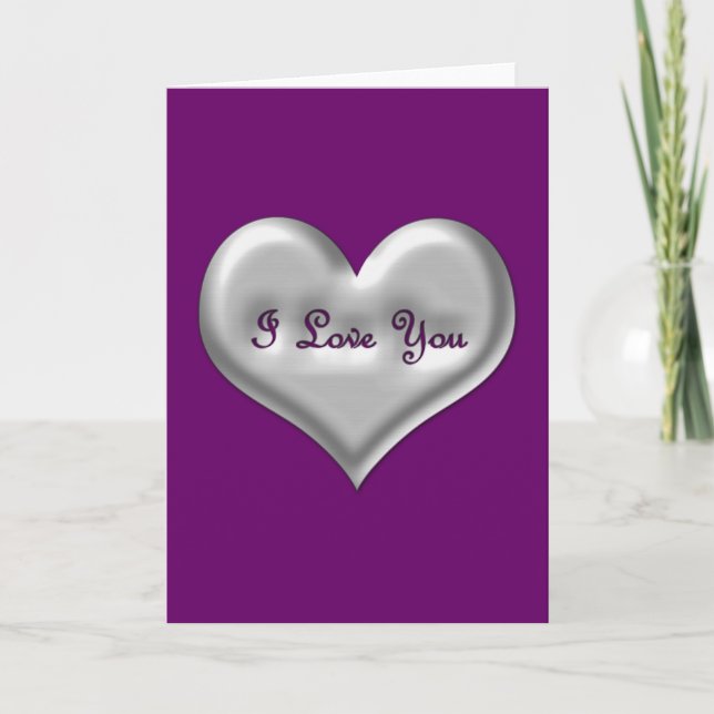 I love you grey heart with metallic effect card (Front)