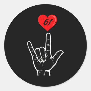 I Love You Hand Sign Asl Heart 67 Women Kids Men V Classic Round Sticker