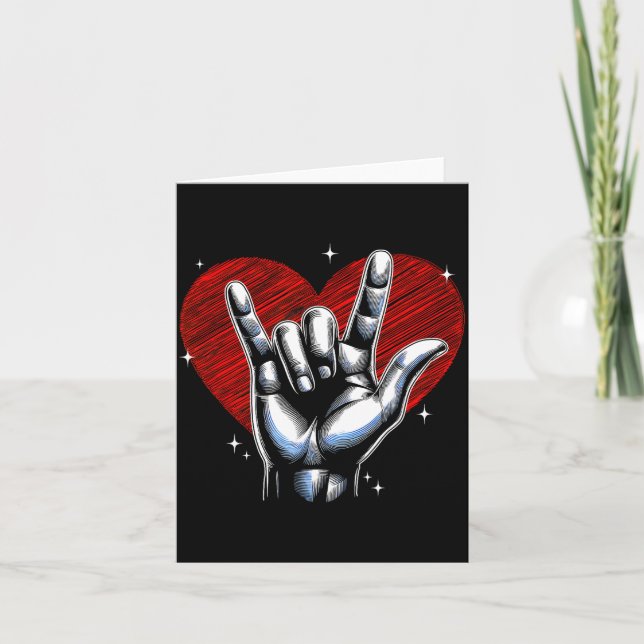 I Love You Hand Sign Asl Heart Women Kids Men Vale Card (Front)