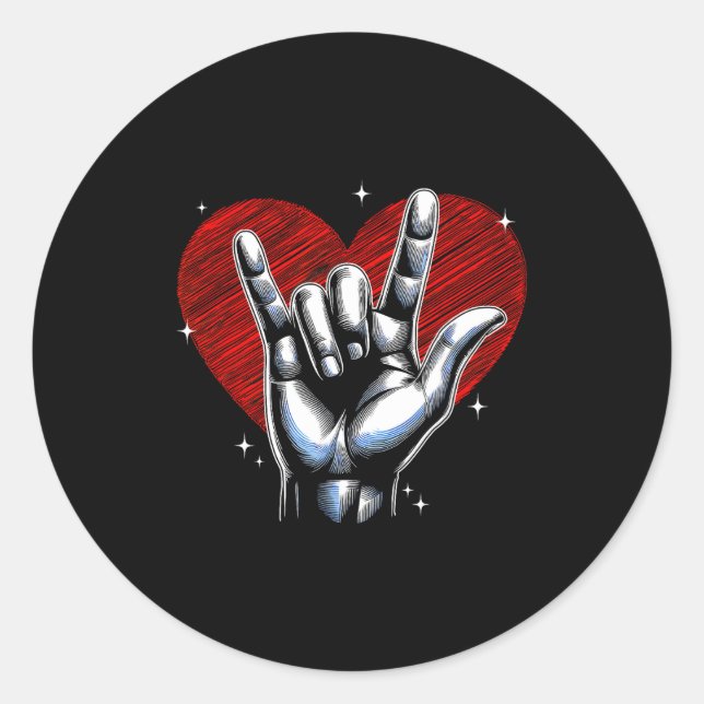 I Love You Hand Sign Asl Heart Women Kids Men Vale Classic Round Sticker (Front)