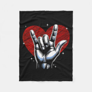 I Love You Hand Sign Asl Heart Women Kids Men Vale Fleece Blanket