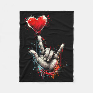 I Love You Hand Sign Asl Heart Women Kids Men Vale Fleece Blanket