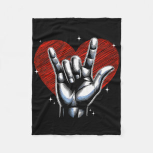 I Love You Hand Sign Asl Heart Women Kids Men Vale Fleece Blanket