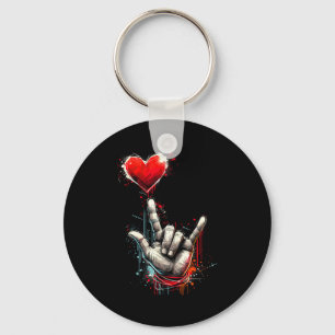 I Love You Hand Sign Asl Heart Women Kids Men Vale Key Ring