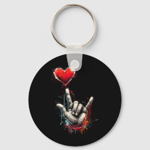 I Love You Hand Sign Asl Heart Women Kids Men Vale Key Ring