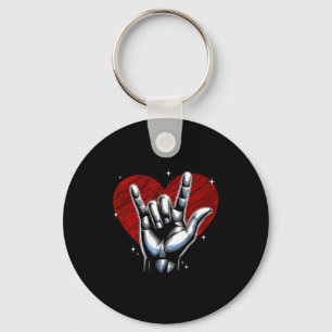 I Love You Hand Sign Asl Heart Women Kids Men Vale Key Ring
