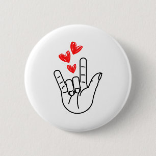 I-love You Hand Sign Heart Women Girls Valentines 6 Cm Round Badge