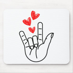I-love You Hand Sign Heart Women Girls Valentines  Mouse Mat