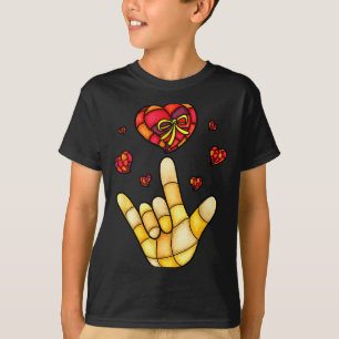 I Love You Hand Sign Language Asl - Hearts Valenti T-Shirt