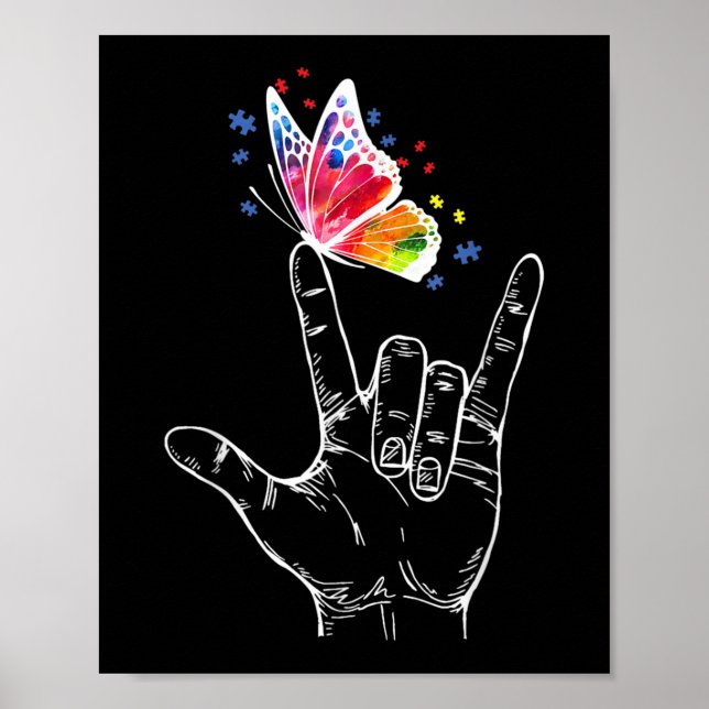 I Love You Hand Sign Language Butterfly Autism (Front)
