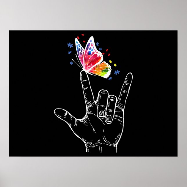 I Love You Hand Sign Language Butterfly Autism (Front)