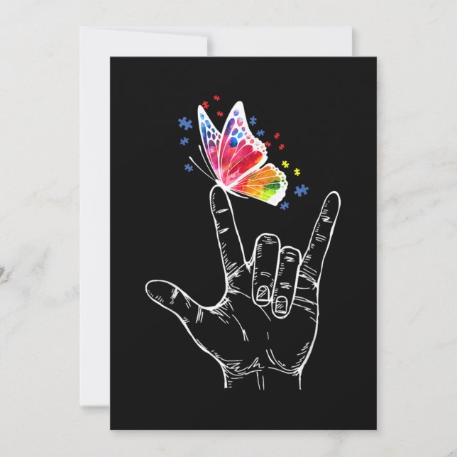 I Love You Hand Sign Language Butterfly Autism (Front)