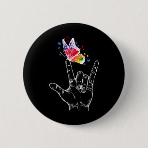 I Love You Hand Sign Language Butterfly Autism Awa 6 Cm Round Badge