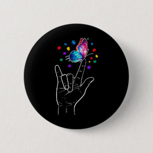 I Love You Hand Sign Language Butterfly Autism Awa 6 Cm Round Badge