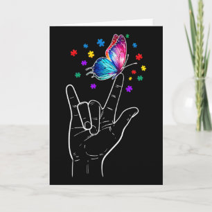 I Love You Hand Sign Language Butterfly Autism Awa Card