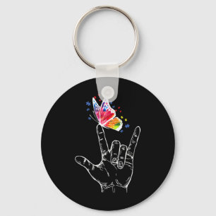 I Love You Hand Sign Language Butterfly Autism Awa Key Ring