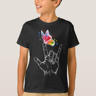 I Love You Hand Sign Language Butterfly Autism Awa T-Shirt