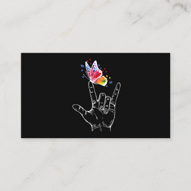 I Love You Hand Sign Language Butterfly Autism Business Card (Front)