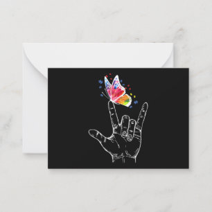 I Love You Hand Sign Language Butterfly Autism Card
