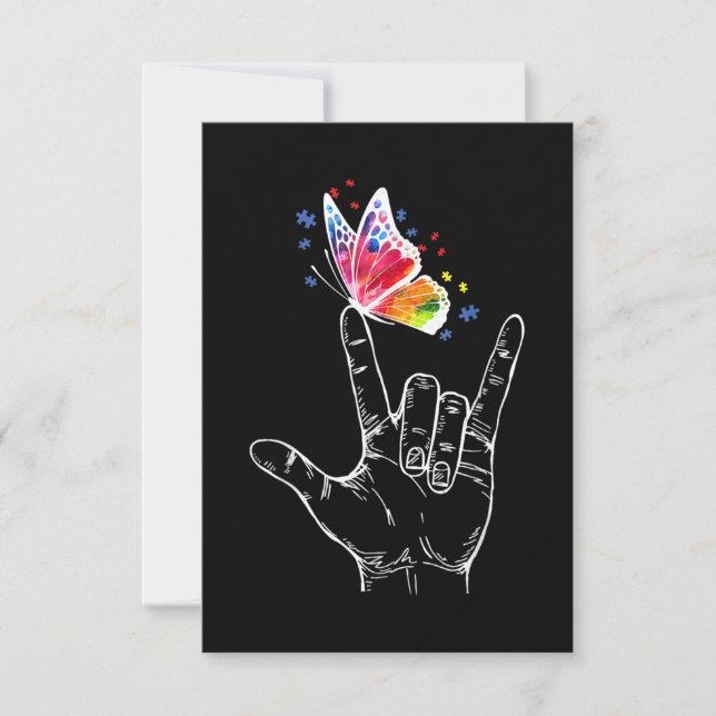 I Love You Hand Sign Language Butterfly Autism Card (Front)