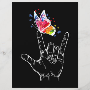 I Love You Hand Sign Language Butterfly Autism Custom Letterhead
