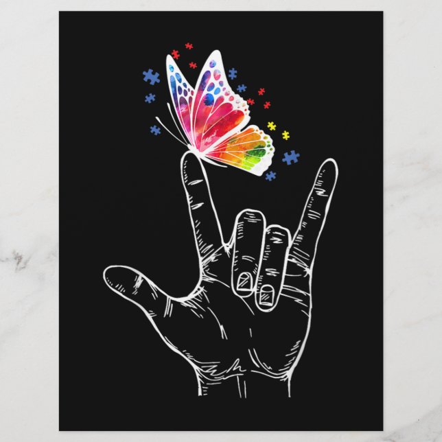 I Love You Hand Sign Language Butterfly Autism Flyer (Front)