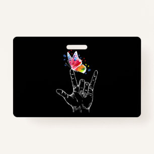 I Love You Hand Sign Language Butterfly Autism ID Badge