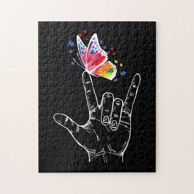 I Love You Hand Sign Language Butterfly Autism Jigsaw Puzzle (Vertical)