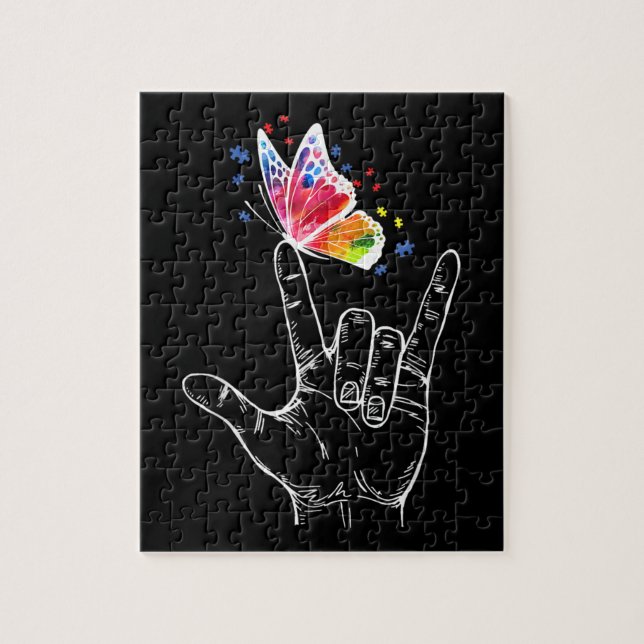 I Love You Hand Sign Language Butterfly Autism Jigsaw Puzzle (Vertical)