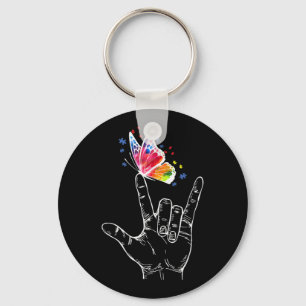 I Love You Hand Sign Language Butterfly Autism Key Ring