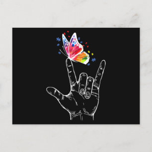 I Love You Hand Sign Language Butterfly Autism Postcard