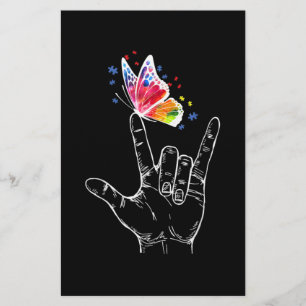 I Love You Hand Sign Language Butterfly Autism Stationery