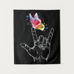 I Love You Hand Sign Language Butterfly Autism Tapestry