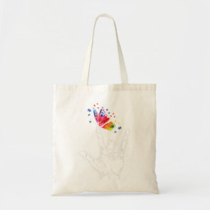 I Love You Hand Sign Language Butterfly Puzzle Pie Tote Bag
